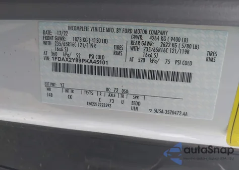 2023 Ford Transit-350 Passenger Van Xlt из США, поврежденный, VIN 1FDAX2Y89PKA45101